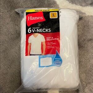 Hanes White Tagless 6-Pack V-Neck T-Shirts